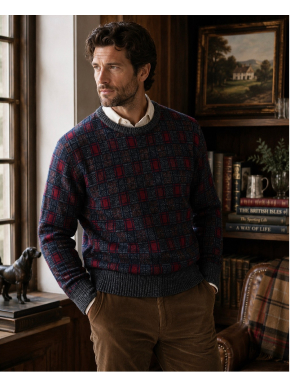Sears Roebuck Knitted In Italy Plaid Wool Blend Sweater Vintage Large Italy Made